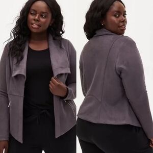 Torrid Nine Iron Gray Faux Suede Peplum Jacket Charmeuse Lined Stretchy 5X/28